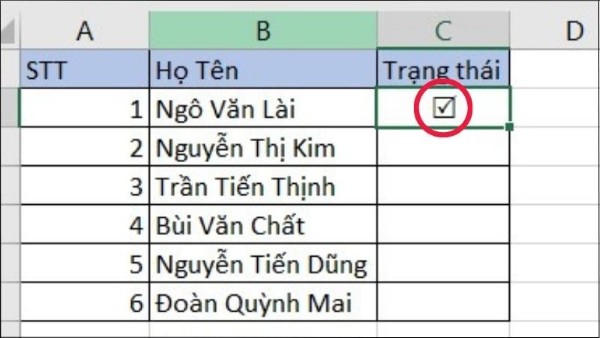 Ký hiệu xuất hiện trong ô được chọn