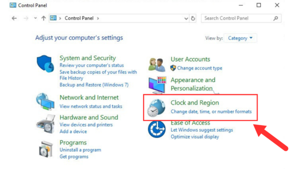 Chọn Clock and Region