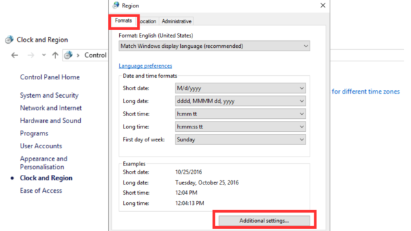 Nhấn nút Additional settings