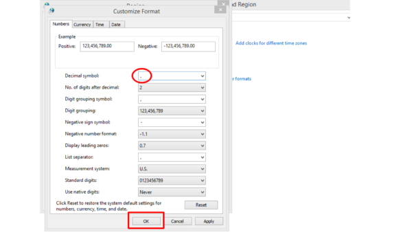 Xóa dấu chấm (.) và nhập dấu phẩy (,)