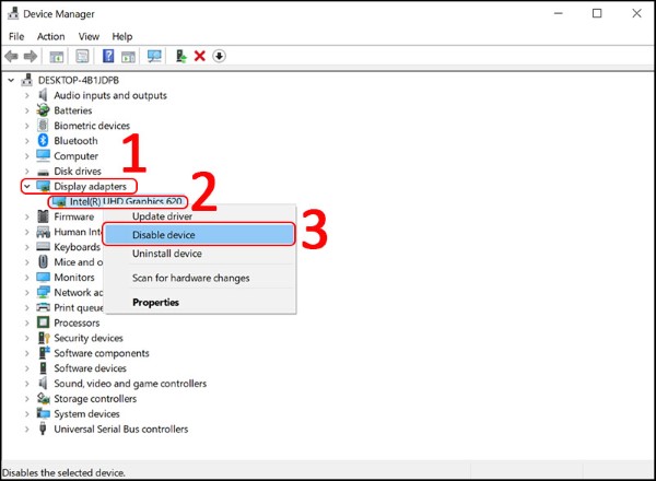 Gỡ bỏ trình điều khiển đồ họa đang dùng để tránh xung đột 