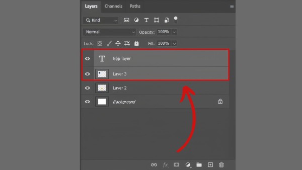 Nhấn chuột chọn từng layer muốn gộp