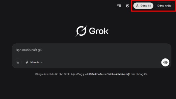 Truy cập trang chủ của Grok từ xAI