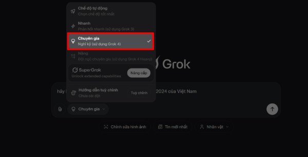 Chọn chế độ Chuyên gia