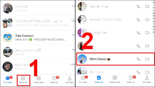 Tìm và chọn người gửi trong danh bạ