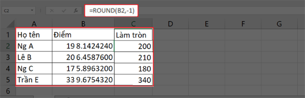 Nếu Num_digits ← 0 sẽ làm tròn sang hàng chục