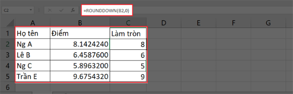 Nhập công thức =ROUNDDOWN(Number, Num_digits)