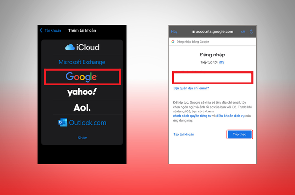 Bạn đăng nhập tài khoản Gmail để hiển thị danh bạ trên iPhone