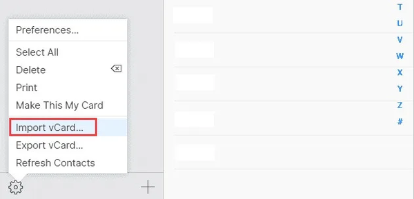 Bấm chọn mục Import vCard