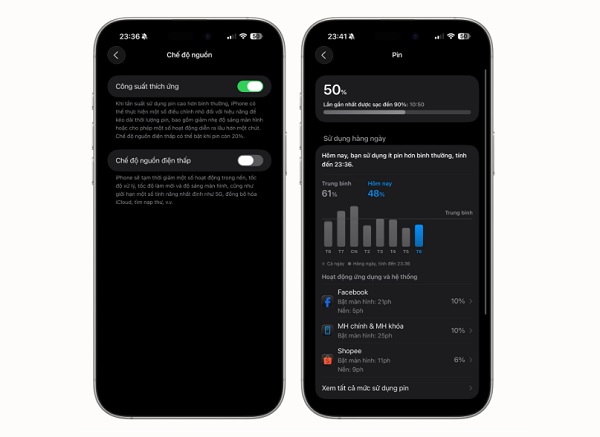 Giao diện mục Pin được thiết kế lại trực quan hơn