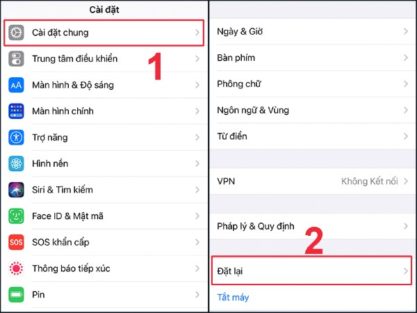 Mở Cài đặt chung → Đặt lại 