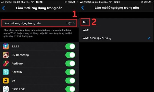 Chọn Tắt để ngừng các ứng dụng đang chạy ngầm