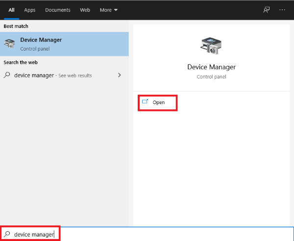 Nhập từ khóa “device manager”