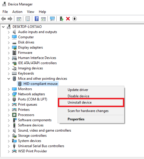 Chọn Uninstall device