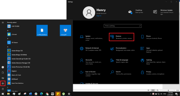 Chọn Devices → Mouse