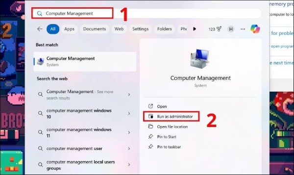 Mở Computer Management
