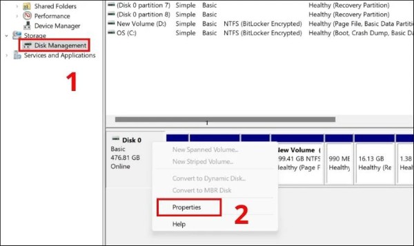 Chọn Disk Management