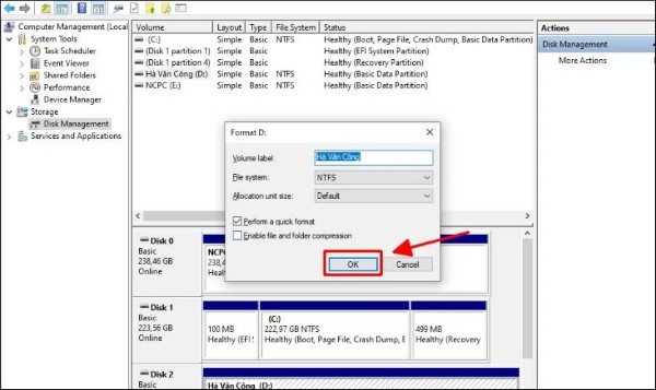 Chọn định dạng NTFS > nhấn OK