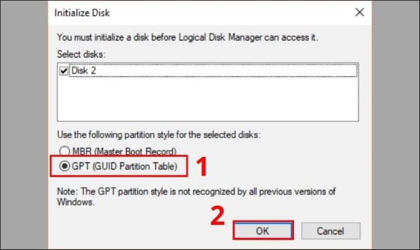 Chọn định dạng GPT > nhấn OK