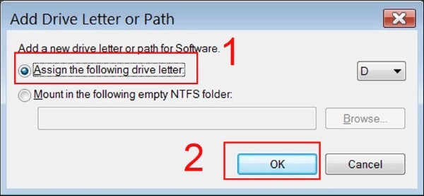 Chọn mục “Assign the following drive letter”
