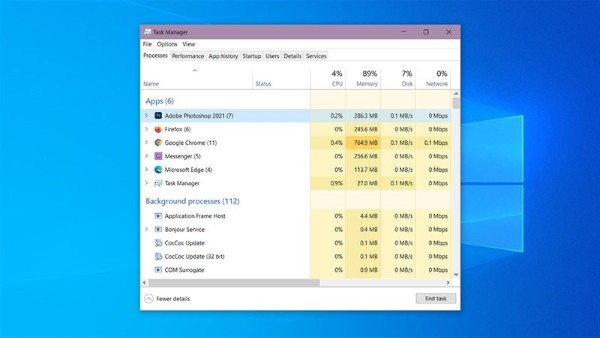 Nhấn tổ hợp phím Ctrl + Shift + Esc  → chọn Task Manager