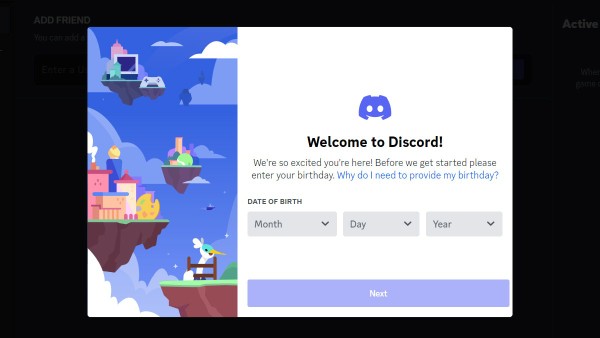 Điền ngày sinh và nhấn Next