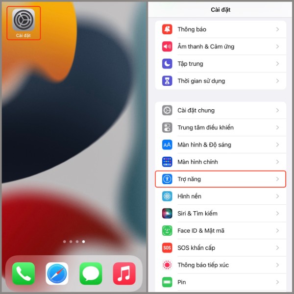 Chọn Trợ năng (Accessibility)