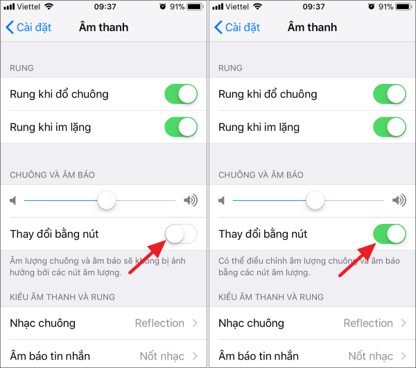 Tắt tùy chọn Thay đổi bằng nút 