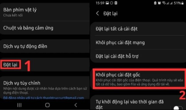 Chọn Khôi phục cài đặt gốc