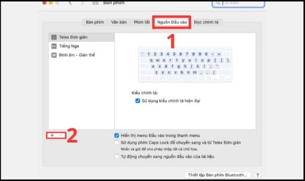 Mở tab Input Sources