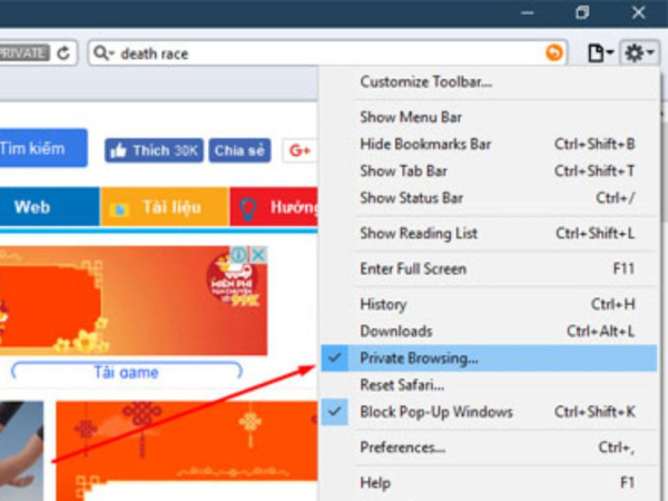 Chọn New Private Window trong File