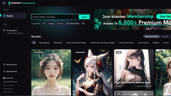 Shakker AI cung cấp hơn 50.000 mô hình AI dạng checkpoint và Lora