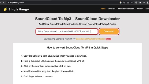 Mở singlemango.com và dán URL