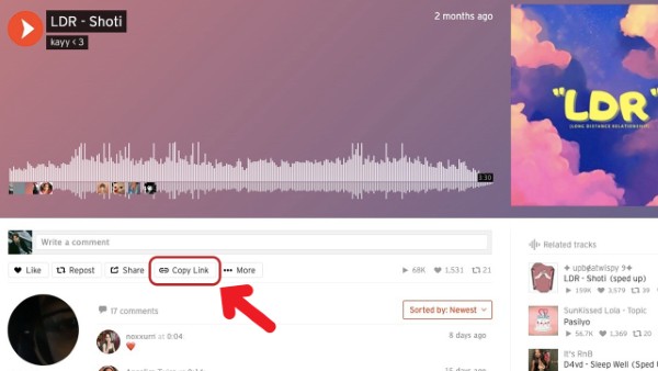 Tìm kiếm bài hát và sao chép liên kết