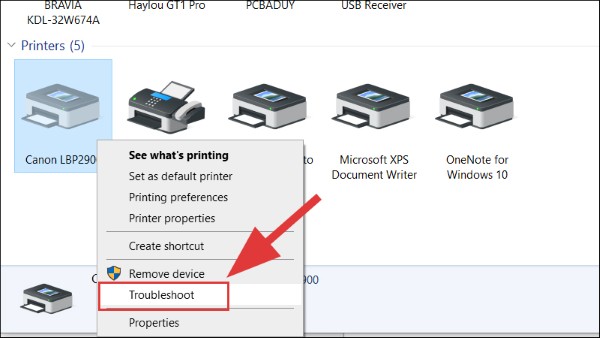 Mở máy in bị lỗi → chọn Troubleshoot