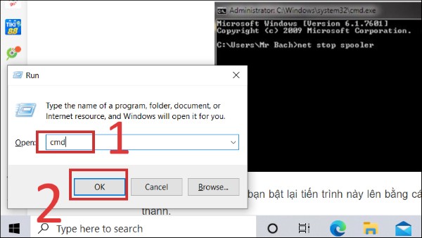 Nhấn tổ hợp Windows + R, gõ cmd và nhấn Enter