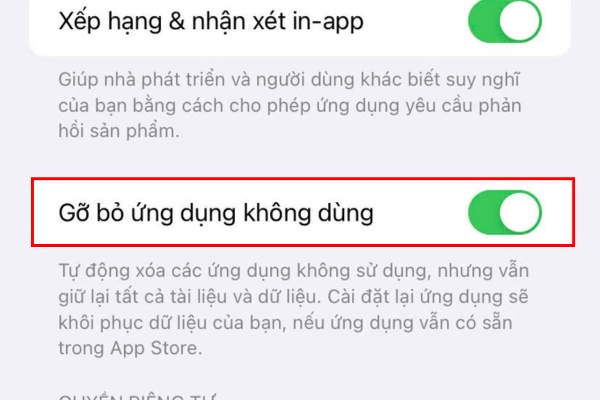 Nhấn vào gỡ bỏ ứng dụng không dùng 