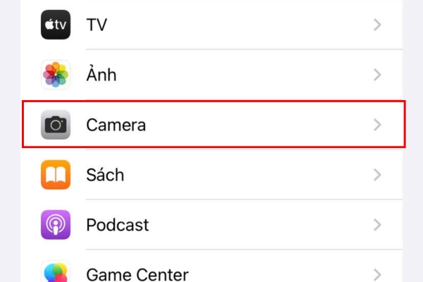 Vào cài đặt chọn vào camera