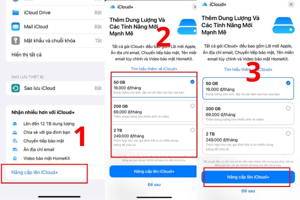 Quá trình nâng cấp bộ nhớ bằng iCloud