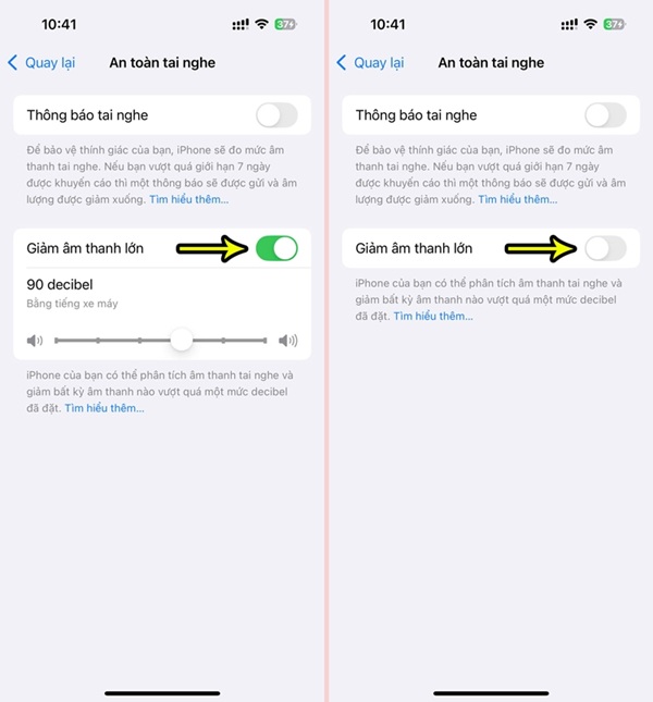 Người dùng cũng có thể tắt tính năng Giảm âm thanh lớn ở mục này