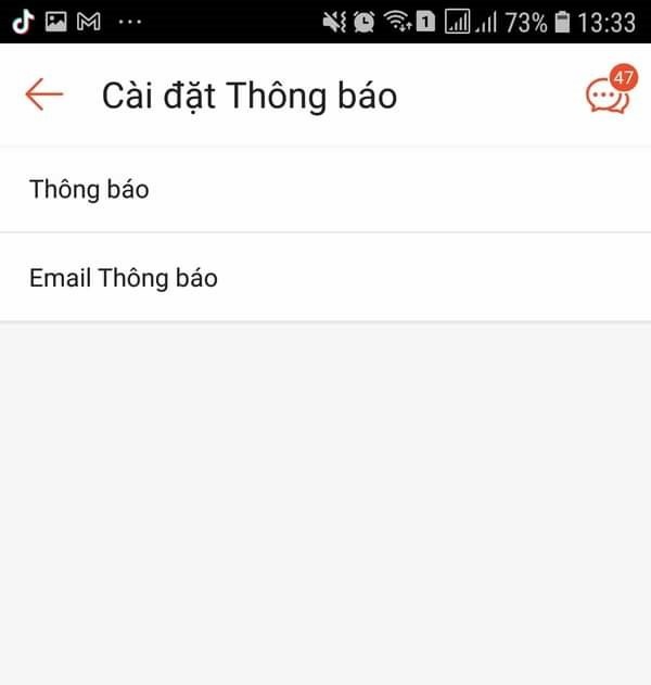 Mở mục Email thông báo để tắt