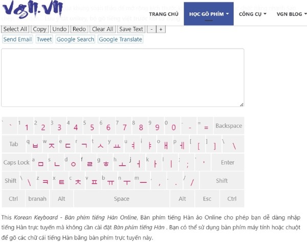 Sử dụng công cụ trực tuyến Korean Keyboard Online 