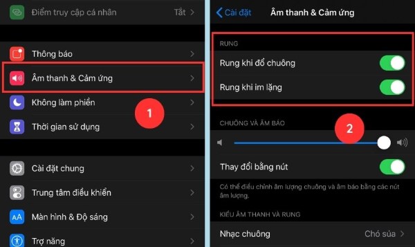 Chọn Âm thanh & Cảm ứng