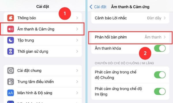 Chọn mục Phản hồi bàn phím
