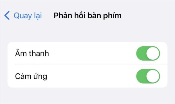 Bật Âm thanh và Cảm ứng