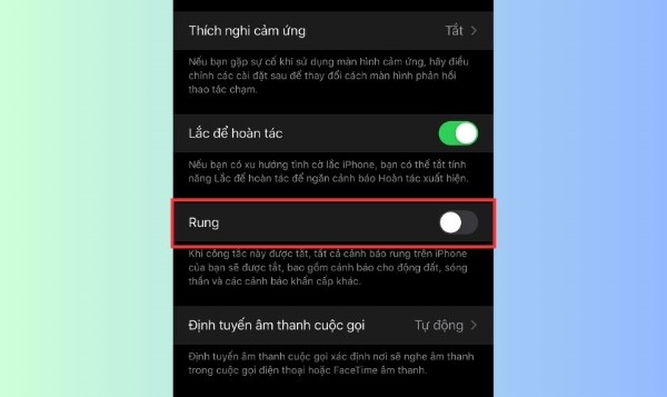 Tắt công tắc tại mục Rung