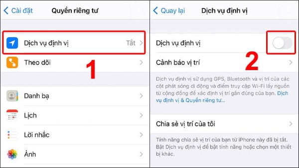Bật tính năng Dịch vụ định vị trên iPhone