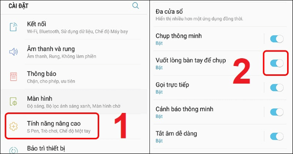 Bật mục Vuốt lòng bàn tay để chụp