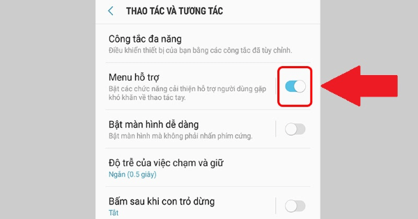Bật Menu hỗ trợ