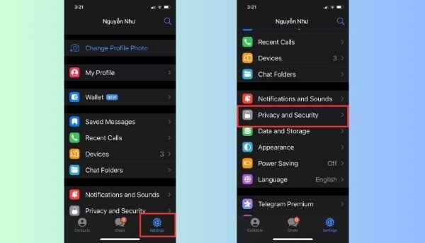 Chọn Privacy and Security